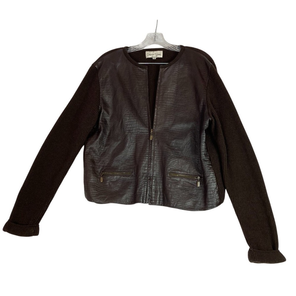 VTG SHARON YOUNG Sportswear Women's Genuine Leather/Sweater‎ Medium Brown Jacket